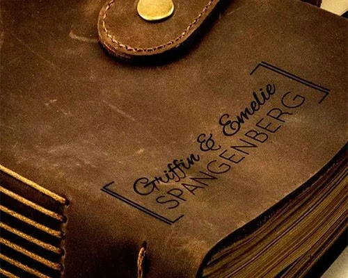 Leather laser marking letters notebook-Dotslaser